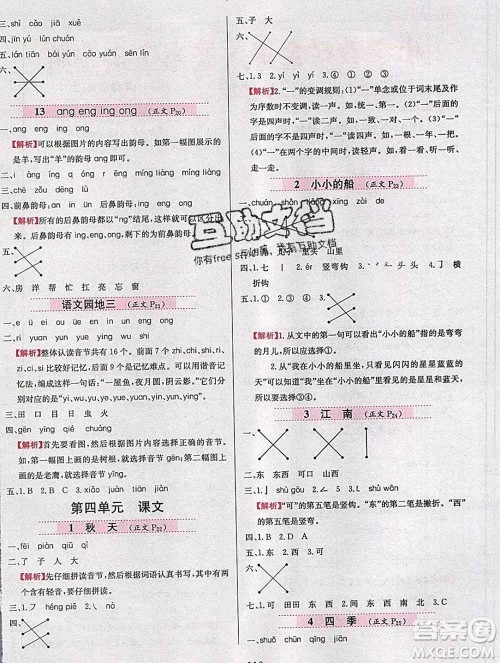 陕西人民教育出版社2019年小学教材全练一年级语文上册人教版答案 陕西人民教育出版社2019年小学教材全练一年级语文上册人教版答案
