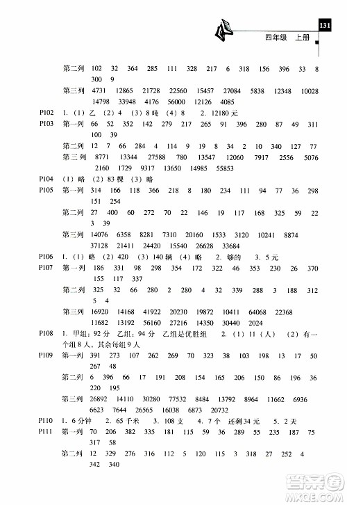 2019年一线名师口算应用题天天练一本全四年级上册参考答案