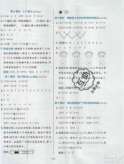 陕西人民教育出版社2019年小学教材全练一年级数学上册江苏版答案 陕西人民教育出版社2019年小学教材全练一年级数学上册江苏版答案