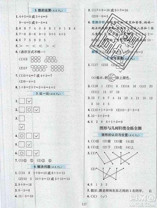 陕西人民教育出版社2019年小学教材全练一年级数学上册江苏版答案 陕西人民教育出版社2019年小学教材全练一年级数学上册江苏版答案