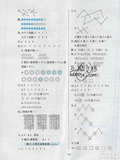 陕西人民教育出版社2019年小学教材全练一年级数学上册江苏版答案 陕西人民教育出版社2019年小学教材全练一年级数学上册江苏版答案