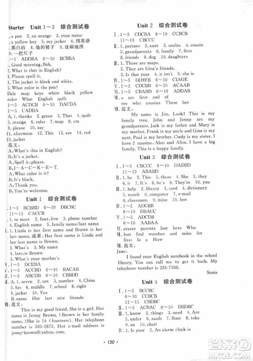 花山小状元2019学科能力达标初中生100全优卷英语七年级上册人教版答案 花山小状元2019学科能力达标初中生100全优卷英语七年级上册人教版答案