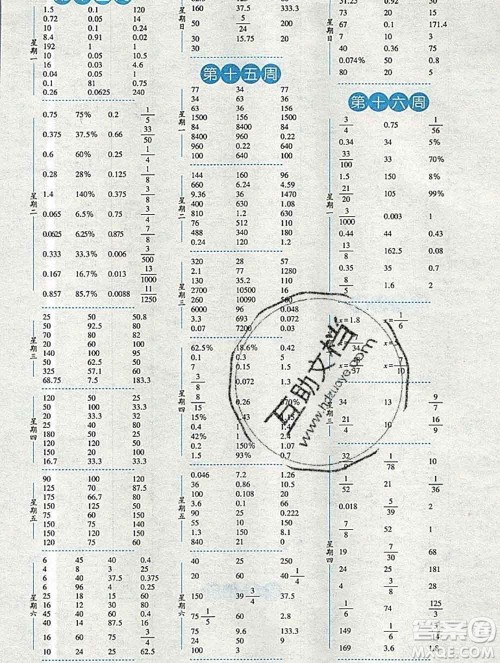 2019年秋经纶学典口算达人六年级数学上册人教版答案