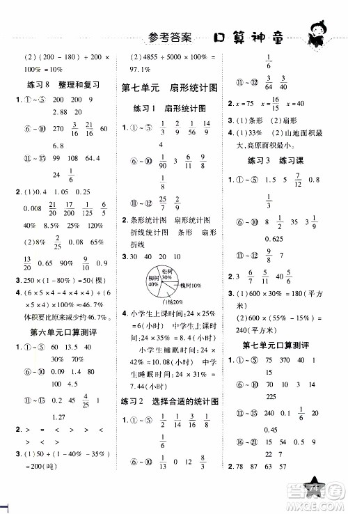 2019年学海乐园口算神童数学计算加应用六年级上册RJ版人教版参考答案