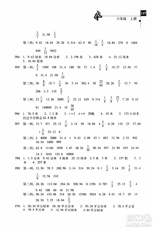 2019年一线名师口算应用题天天练一本全六年级上册参考答案