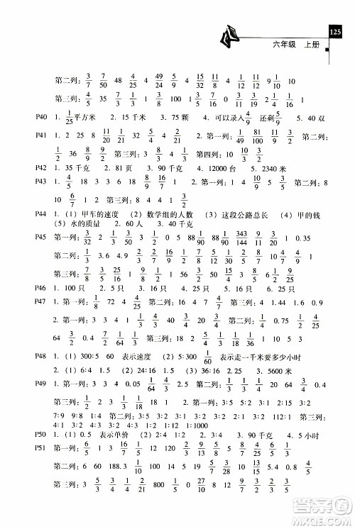 2019年一线名师口算应用题天天练一本全六年级上册参考答案