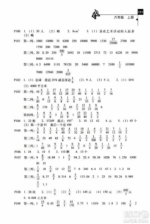 2019年一线名师口算应用题天天练一本全六年级上册参考答案