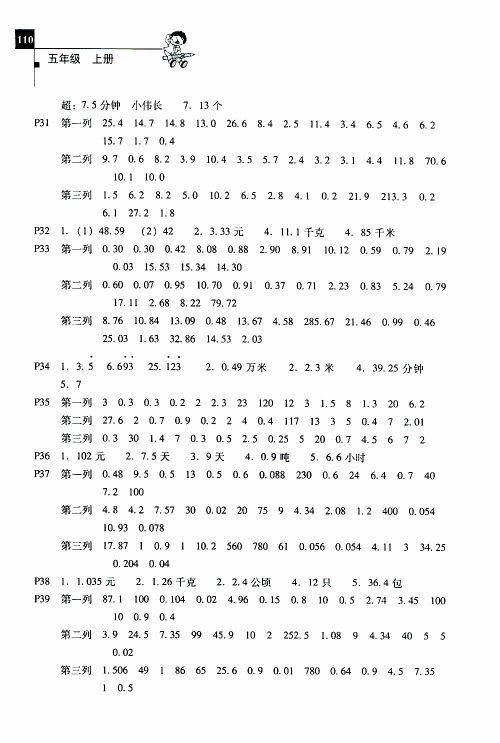 2019年一线名师口算应用题天天练一本全五年级上册参考答案