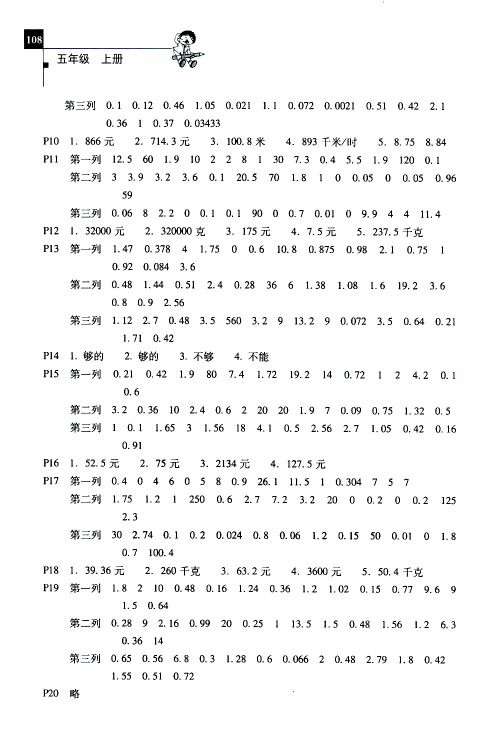 2019年一线名师口算应用题天天练一本全五年级上册参考答案