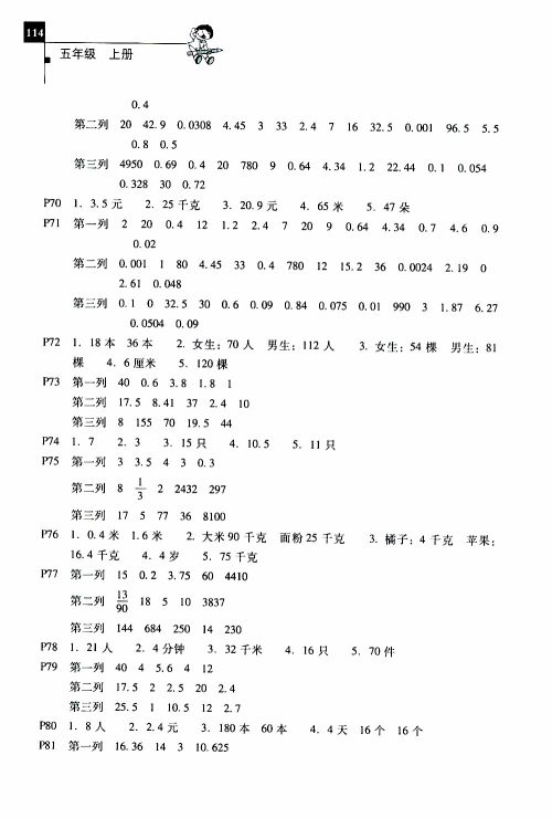 2019年一线名师口算应用题天天练一本全五年级上册参考答案 2019年一线名师口算应用题天天练一本全五年级上册参考答案