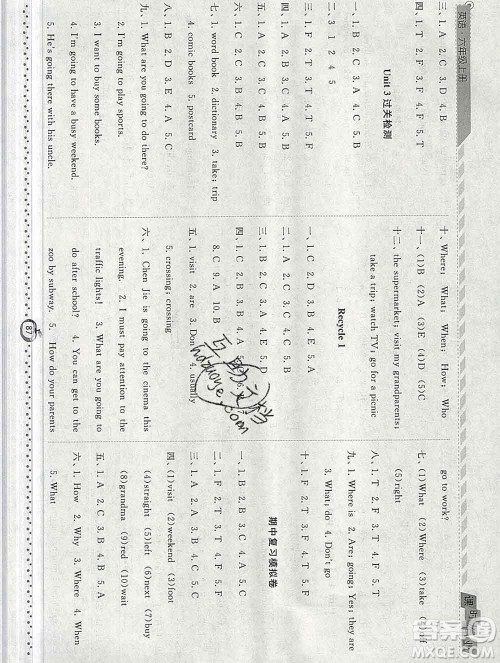 2019年秋人教版经纶学典课时作业六年级英语上册答案