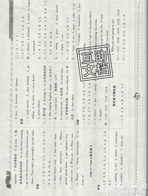 2019年秋人教版经纶学典课时作业六年级英语上册答案