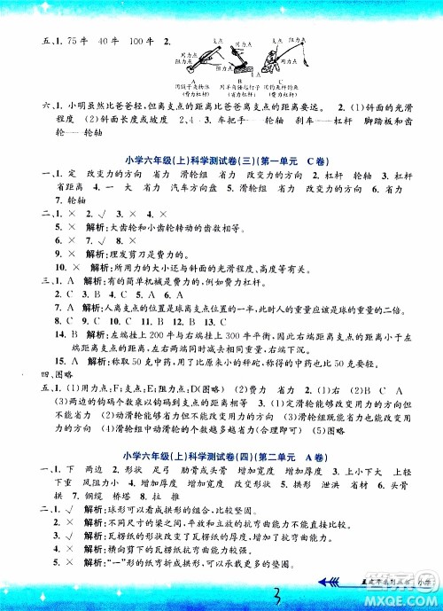 孟建平系列丛书2019年小学单元测试科学六年级上册J教科版参考答案