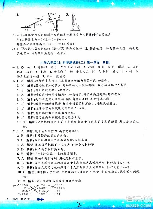 孟建平系列丛书2019年小学单元测试科学六年级上册J教科版参考答案
