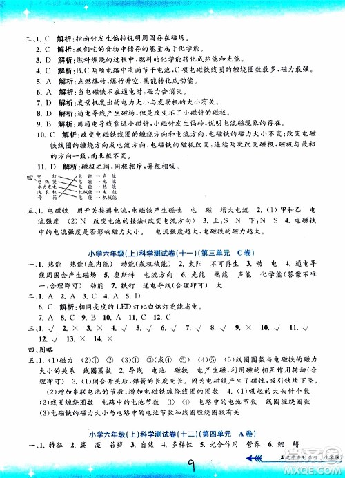 孟建平系列丛书2019年小学单元测试科学六年级上册J教科版参考答案