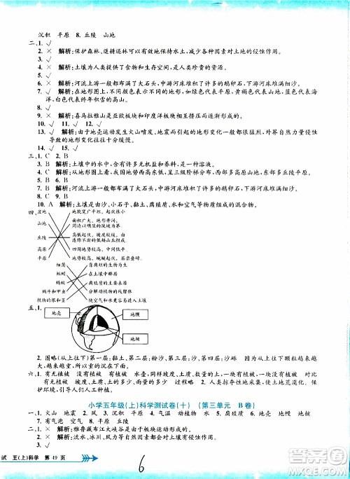 孟建平系列丛书2019年小学单元测试科学五年级上册J教科版参考答案