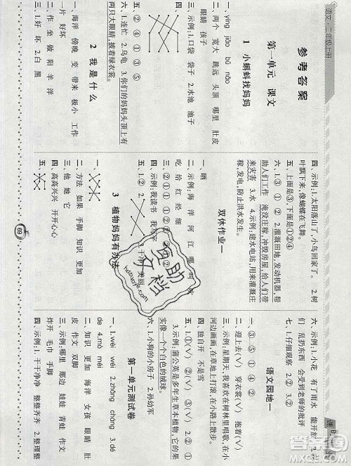 2019年秋人教版经纶学典课时作业二年级语文上册答案 2019年秋人教版经纶学典课时作业二年级语文上册答案