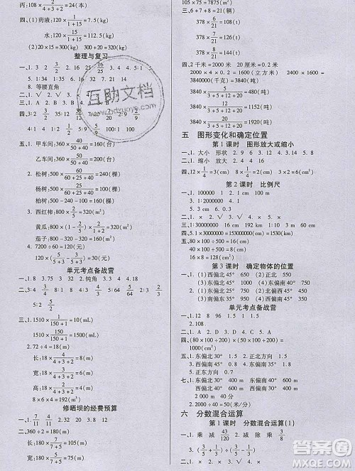 沈阳出版社2019秋优秀三好生六年级数学上册西师大版B版答案