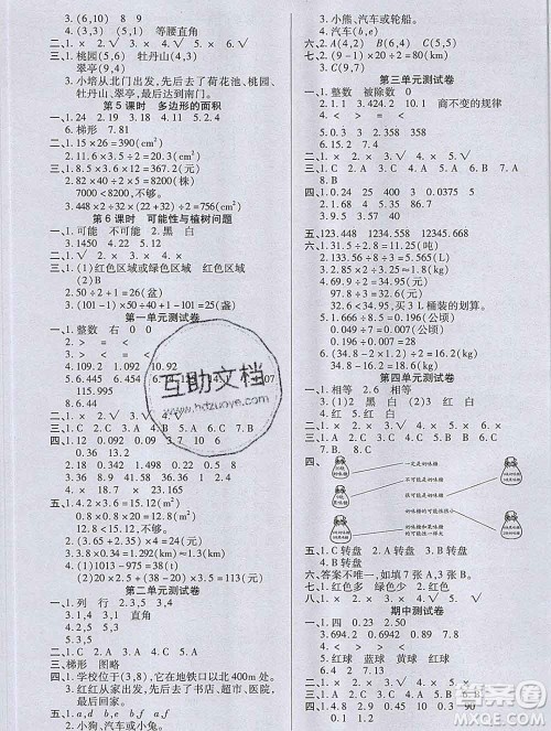 沈阳出版社2019秋优秀三好生五年级数学上册人教版A版答案