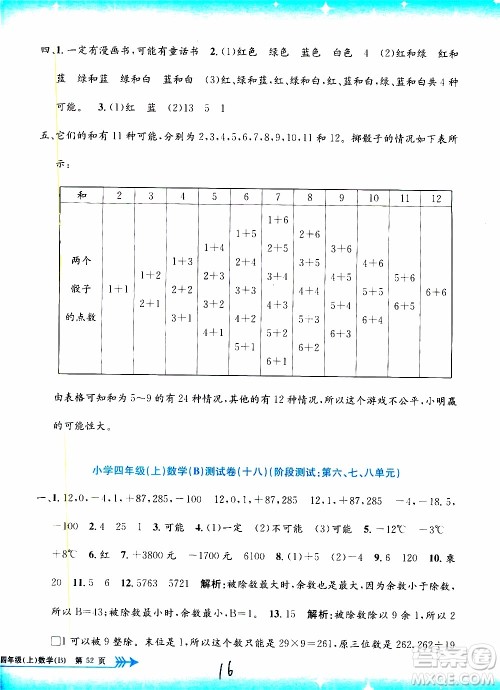 孟建平系列丛书2019年小学单元测试数学四年级上册B北师大版参考答案