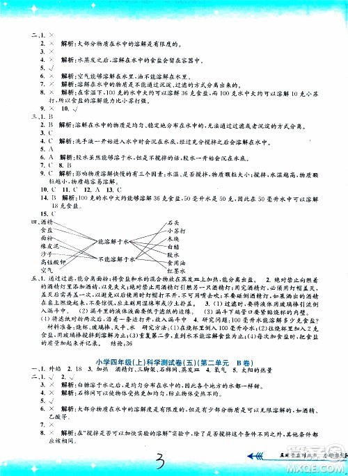 孟建平系列丛书2019年小学单元测试科学四年级上册J教科版参考答案