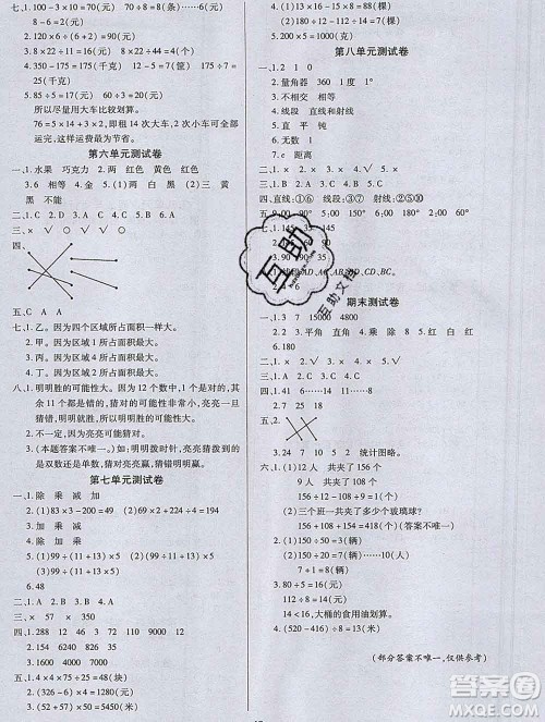 沈阳出版社2019秋优秀三好生四年级数学上册苏教版B版答案