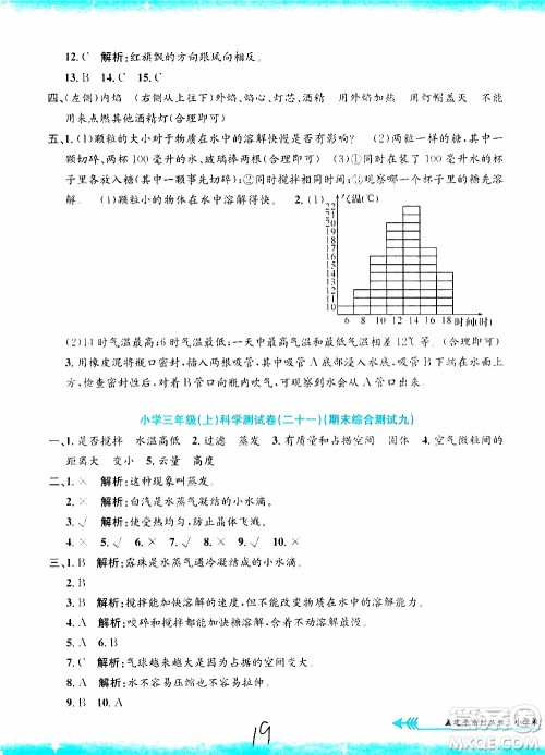 孟建平系列丛书2019年小学单元测试科学三年级上册J教科版参考答案