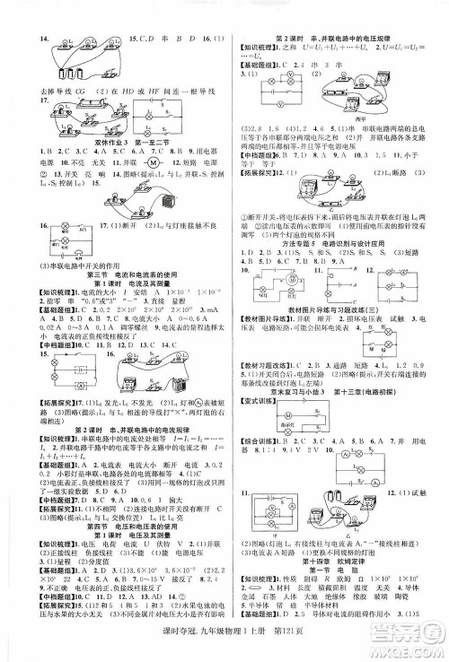 新世纪出版社2019课时夺冠九年级物理上册SK版答案