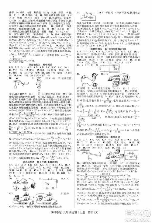 新世纪出版社2019课时夺冠九年级物理上册SK版答案