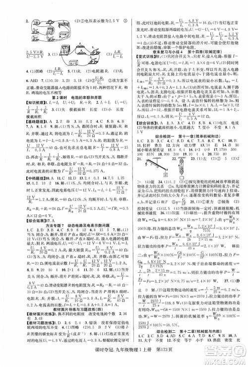 新世纪出版社2019课时夺冠九年级物理上册SK版答案