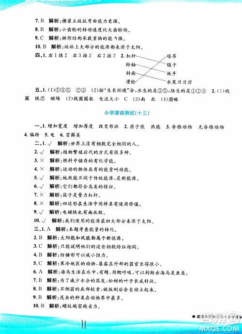 孟建平系列丛书2019年小学滚动测试科学六年级上册J教科版参考答案