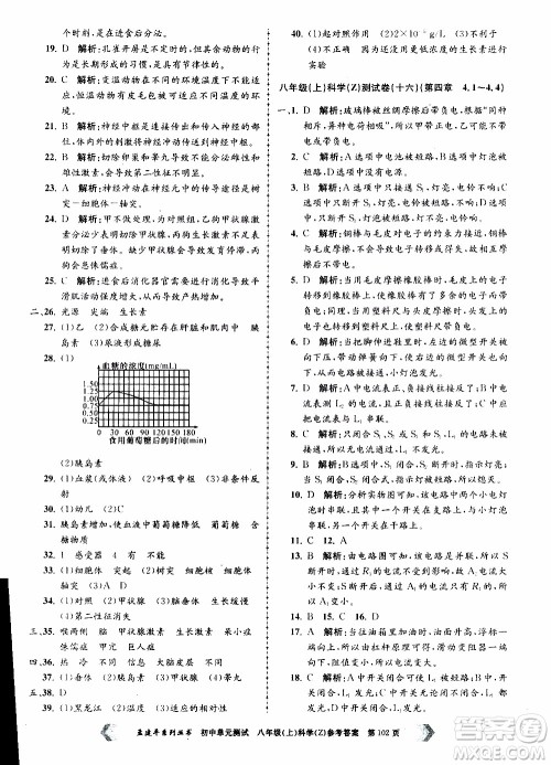 2019年孟建平系列丛书初中单元测试科学八年级上册Z版浙教版参考答案