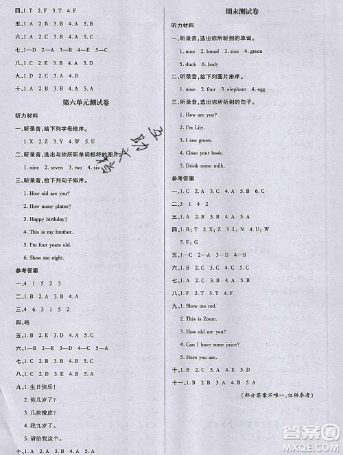 2019秋新版培优红领巾乐园人教版三年级英语上册答案 2019秋新版培优红领巾乐园人教版三年级英语上册答案