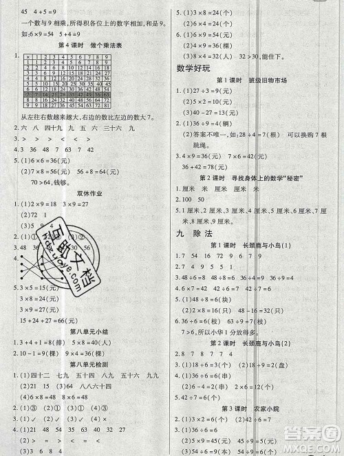 2019秋新版培优红领巾乐园北师版B版二年级数学上册答案 2019秋新版培优红领巾乐园北师版B版二年级数学上册答案