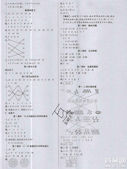 2019秋新版培优红领巾乐园人教版A版一年级数学上册答案 2019秋新版培优红领巾乐园人教版A版一年级数学上册答案