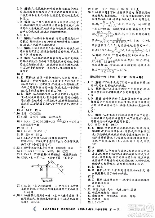 2019年孟建平系列丛书初中单元测试科学九年级全一册H沪教版参考答案