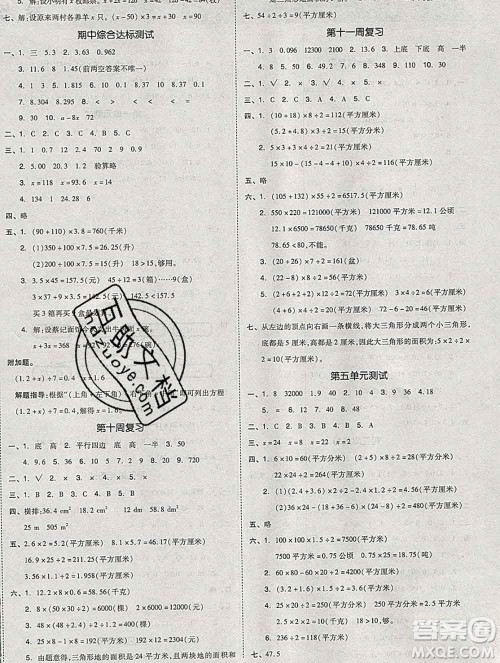 全品小复习小学数学五年级上册青岛版2019秋新版答案 全品小复习小学数学五年级上册青岛版2019秋新版答案