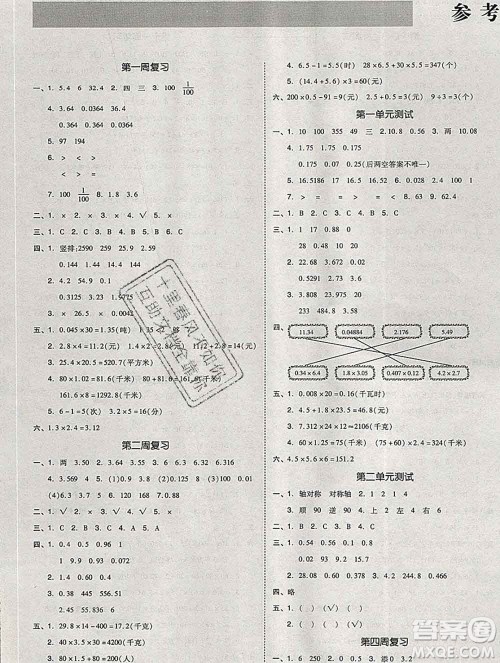 全品小复习小学数学五年级上册青岛版2019秋新版答案 全品小复习小学数学五年级上册青岛版2019秋新版答案