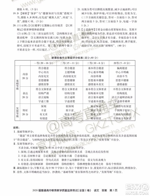 2020届百校联盟高三11月联考全国I卷语文试题及参考答案