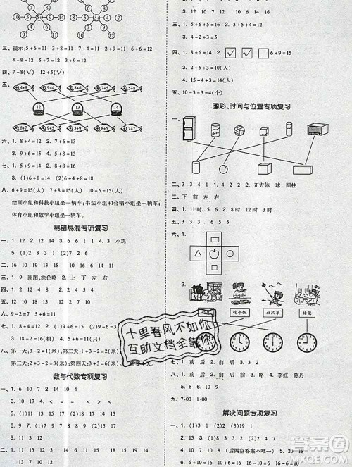 全品小复习小学数学一年级上册人教版2019秋新版答案