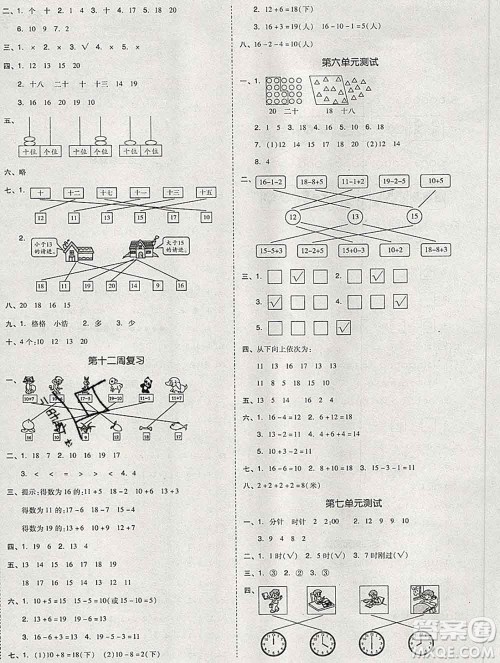 全品小复习小学数学一年级上册人教版2019秋新版答案