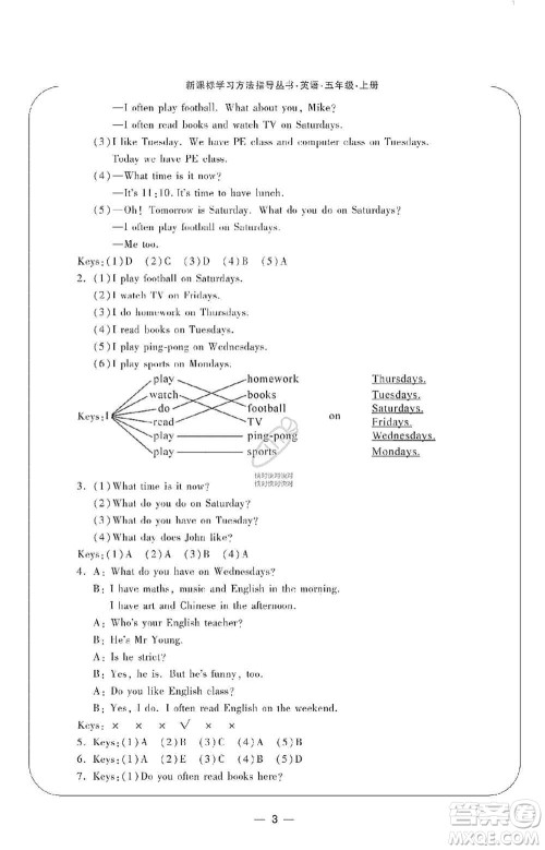 宁波出版社2019新课标学习方法指导丛书五年级英语上册人教版答案 宁波出版社2019新课标学习方法指导丛书五年级英语上册人教版答案