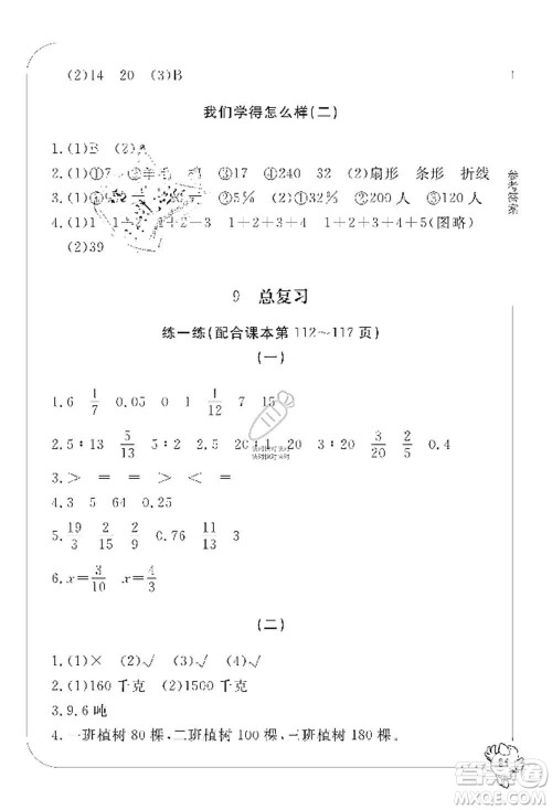 宁波出版社2019新课标学习方法指导丛书六年级数学上册人教版答案