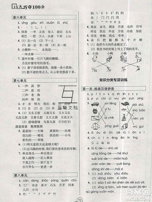 长春出版社2019秋新版15天巧夺100分一年级语文上册人教版答案 长春出版社2019秋新版15天巧夺100分一年级语文上册人教版答案