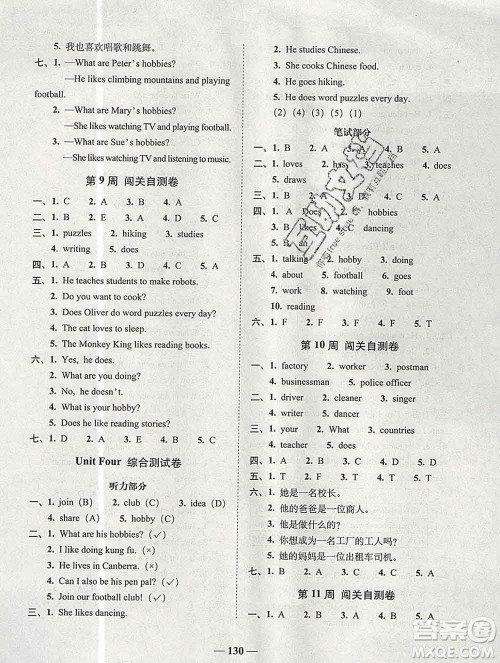 2019秋A+全程练考卷六年级上册英语人教版参考答案