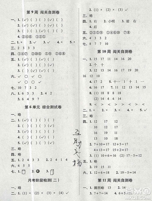2019秋A+全程练考卷一年级上册数学北师版参考答案 2019秋A+全程练考卷一年级上册数学北师版参考答案