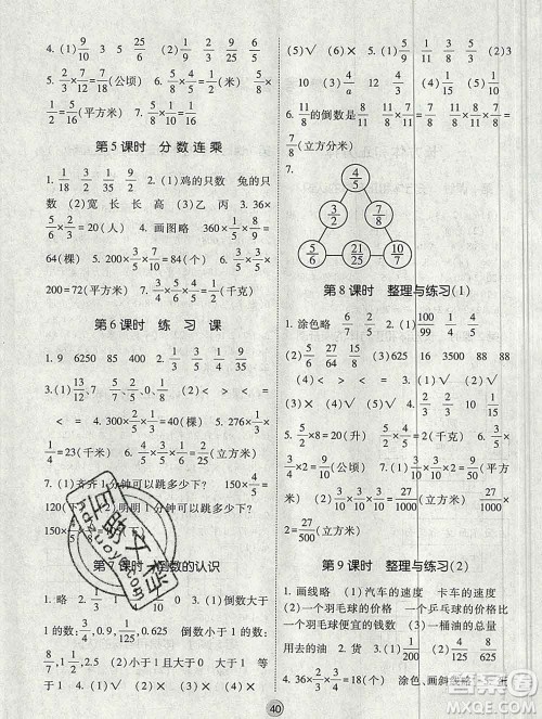 河海大学出版社2019新版经纶学典棒棒堂六年级数学上册江苏版答案