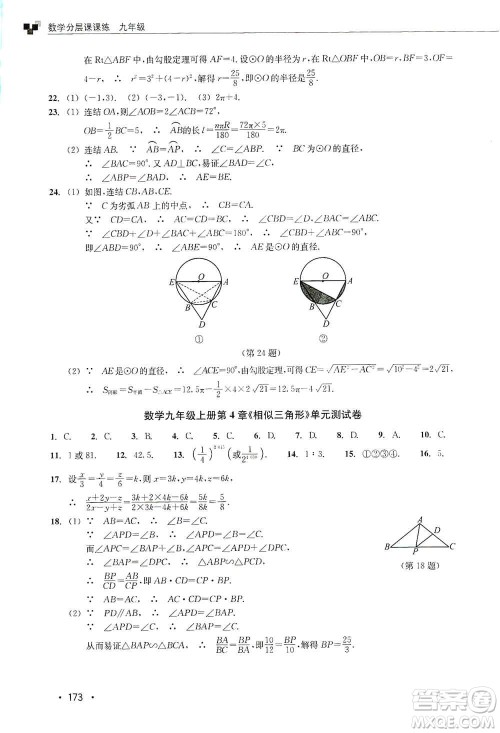 浙江教育出版社2019数学分层课课练九年级浙教版答案