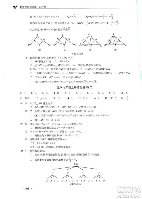 浙江教育出版社2019数学分层课课练九年级浙教版答案
