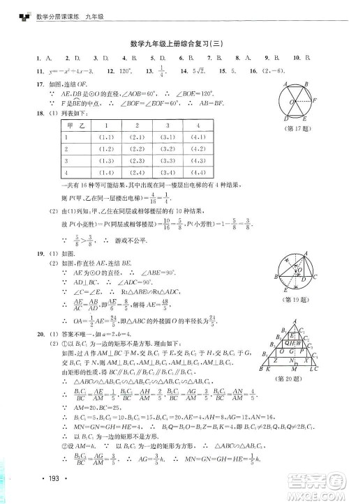 浙江教育出版社2019数学分层课课练九年级浙教版答案